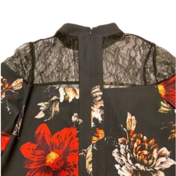 Nicole Miller Bell Sleeve Mock Neck Floral Print Dress - Size 12 - Picture 8 of 14